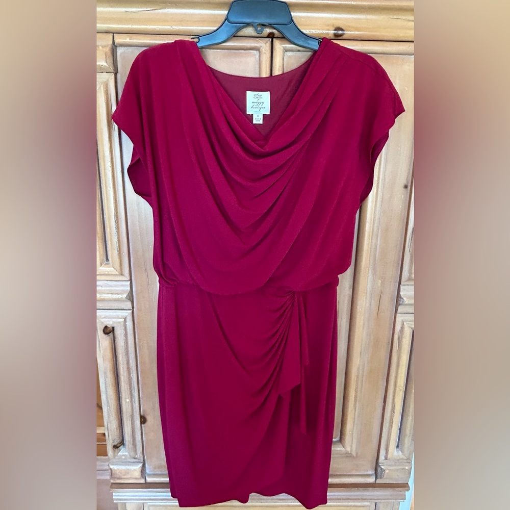 Suzi Chin cap sleeve, drape neck, elastic waist dress, plum, size 8 - Picture 1 of 1